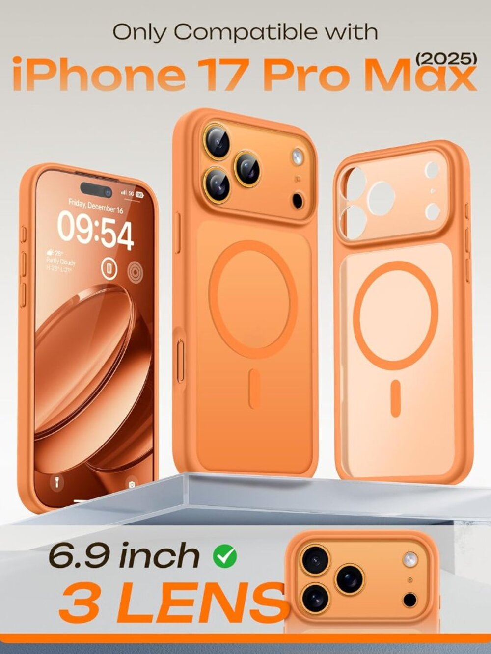 TOCOL for iPhone 17 Pro Max Case Orange Protective Camera Cover Slim Fit - Picture 2 of 8